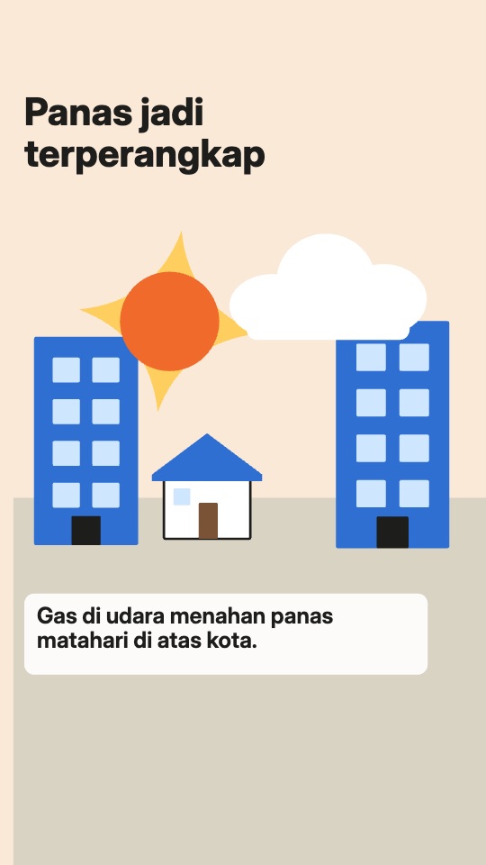 Adegan explainer vertikal tentang panas yang terperangkap di kota