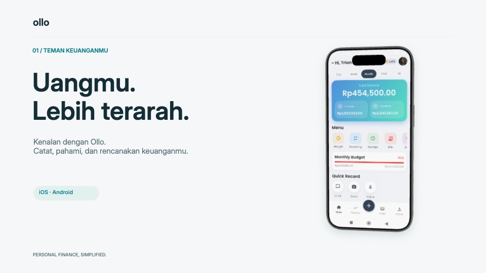Rekaman aplikasi keuangan dalam frame ponsel dengan judul